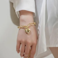 funmode hot sale hip hop punk bracelets for women girls gold color heart shape pendant bracelets pulseras wholesale fb47