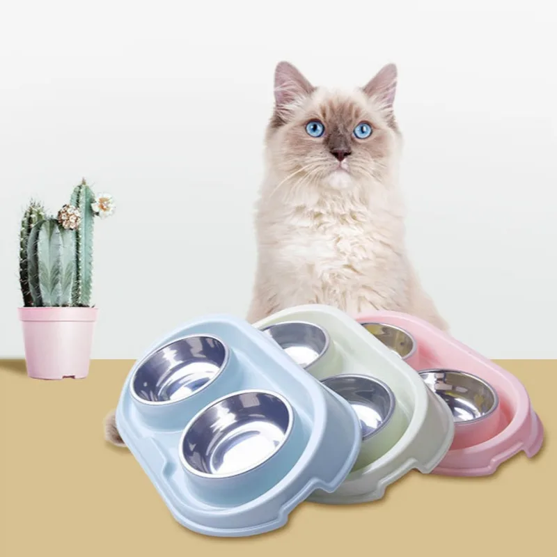 

Portable Pet Double Bowls Creative Plastic Bowl Pet Food Water Feeder Dog Cat Bowl Pet Feeding Supplies For Pet 3 Colors
