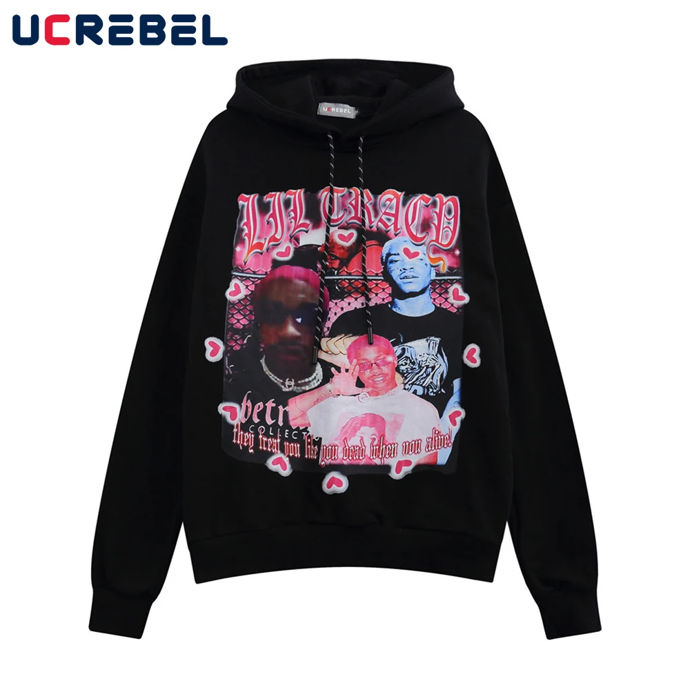 Свитшот мужской с портретным принтом уличная одежда в стиле High Street Rock рэп