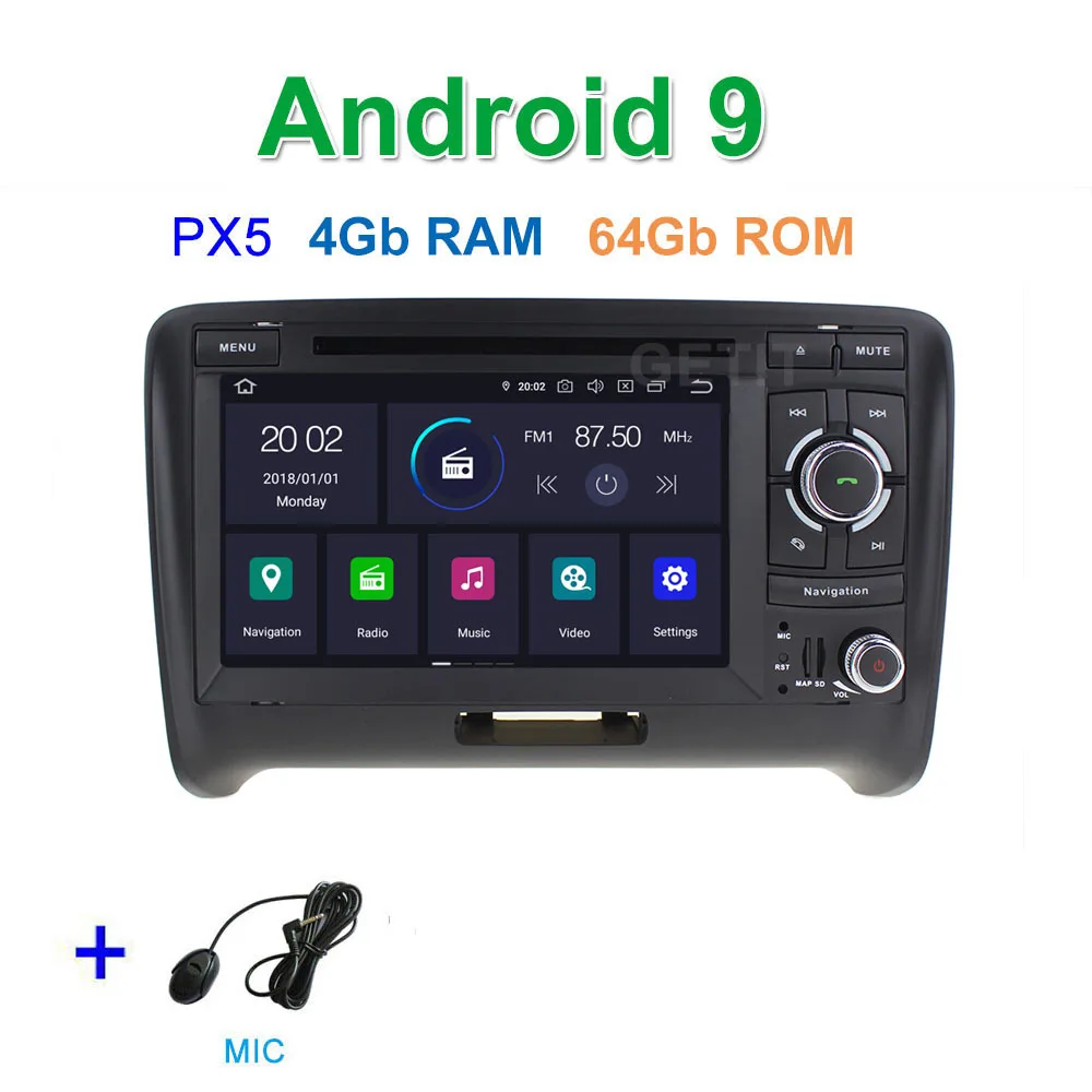 PX5 4G-RAM 64G-ROM DSP 64G PX6 Android 9 автомобильный DVD видео стерео радиоплеер gps навигация для AUDI TT MK2(2006 - Цвет: PX5 4G-RAM 64G-ROM