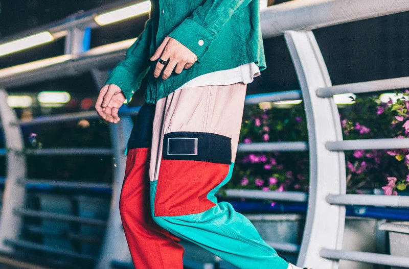 Брюки карго в стиле хип хоп винтажные штаны пэчворк с цветными блоками карманами