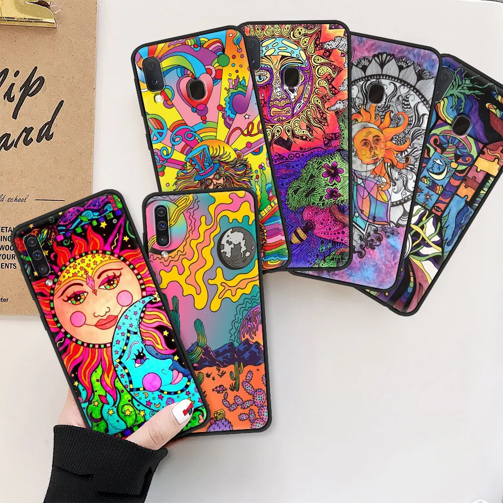 

Mobile Protective Case For Samsung Galaxy A50 A70 A30 M52 A52s 5G Black Coque M31 A10 M30s Phone Cover Capa Indie Hippie Art Sun