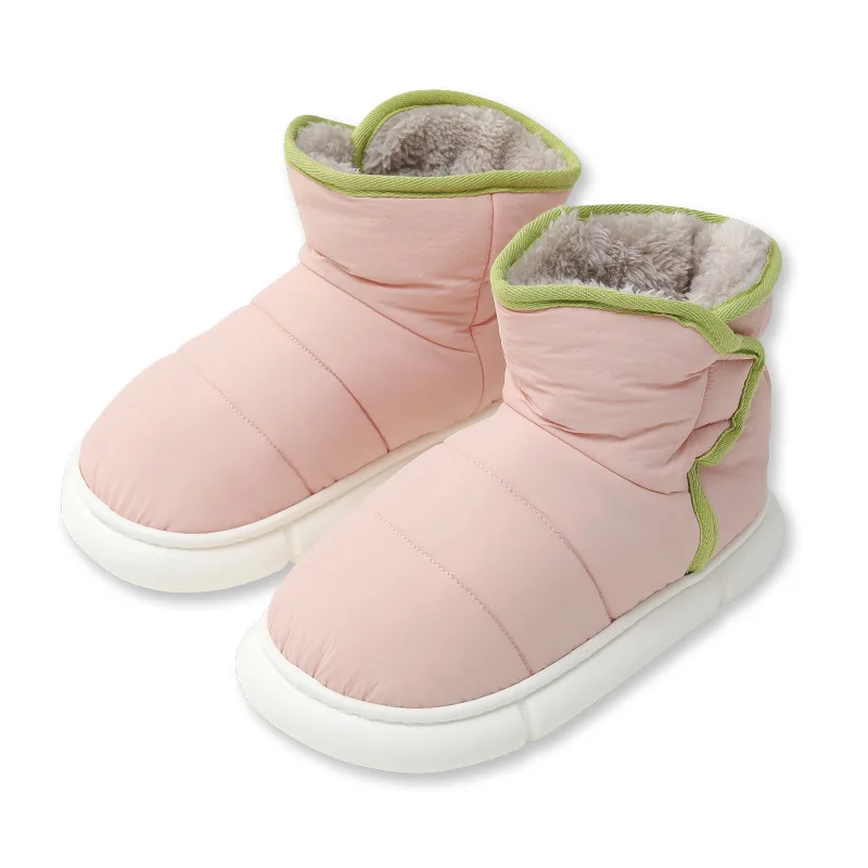 

Women Winter High-top Outside Slippers Warm Plush Insole Anti-splash Surface Men's Boots Hook and Loop Soft Sole Cotton Shoes