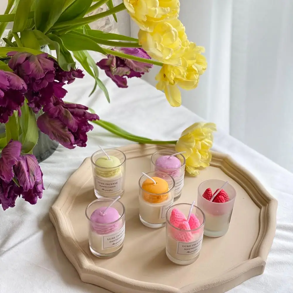 

Cute Strawberry Macaron Scented Candles Soy Wax Essential Oil Aromatherapy Candle Romantic Relaxing Home Decor Aroma Candle Jars