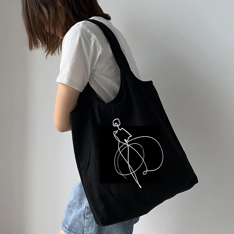 

Повседневная холщовая женская сумка через плечо, хлопковая тканевая Сумочка для покупок с художественным принтом, Экологически чистая многоразовая большая сумка-тоут для покупок для девушек