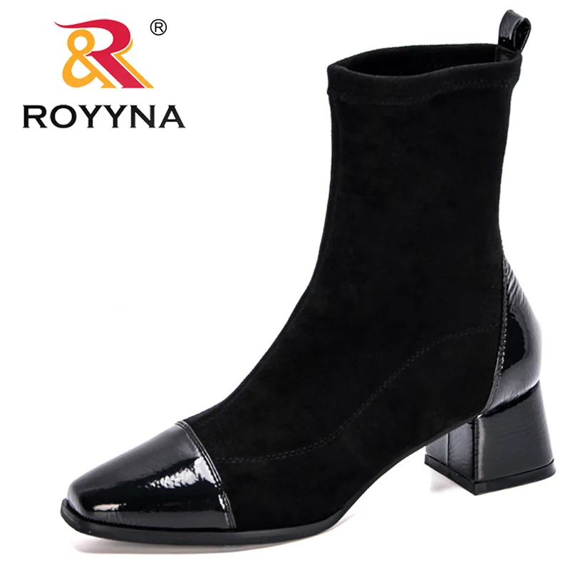 

ROYYNA 2020 New Designers Winter Ankle Boots High Heels Boots Women Square Head Back Short Booties Woman Shoes Comfy Botas Mujer