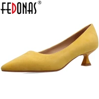 fedonas hot sale kidsuede shoes for owmen pointted toe high heels pumps 2021 spring summer newest shallow wedding shoes woman
