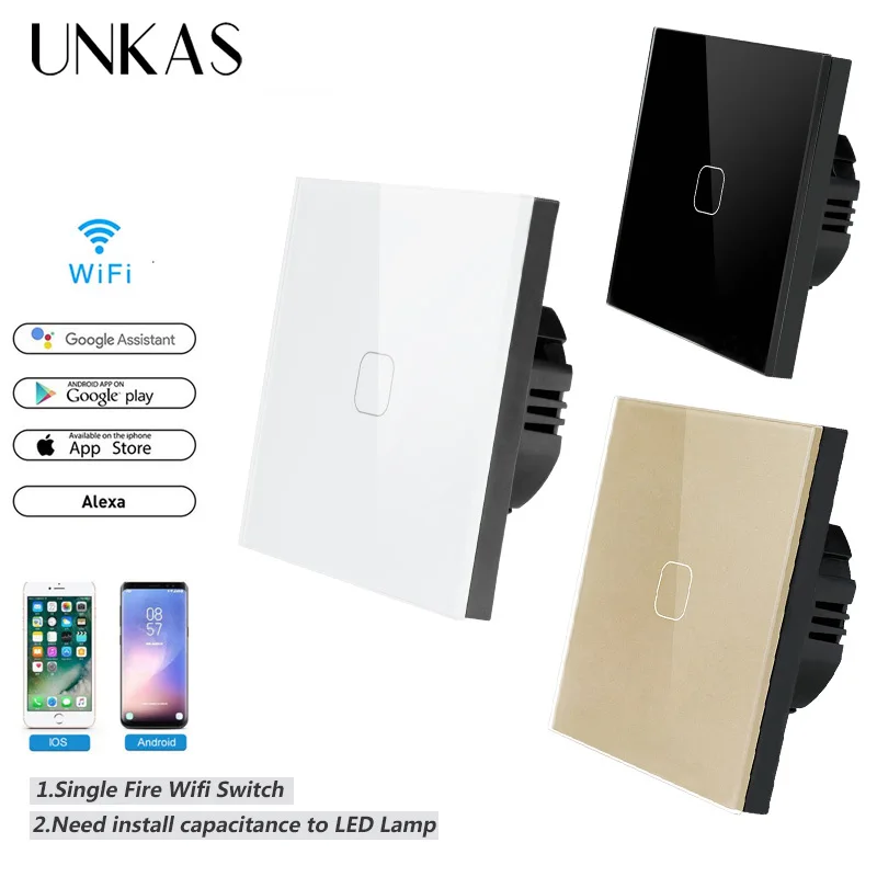 UNKAS сенсорный выключатель Smart Home Tuya 220v настенный прерыватель 1 местный