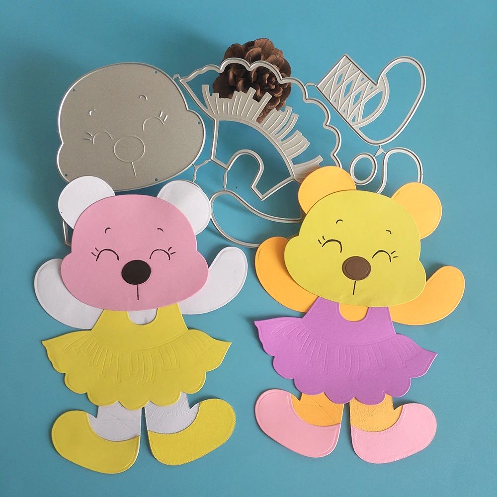 

New and exquisite bear metal cutting dies wearing skirt DIY scrapbooking, card making, photo album decoration, crafts