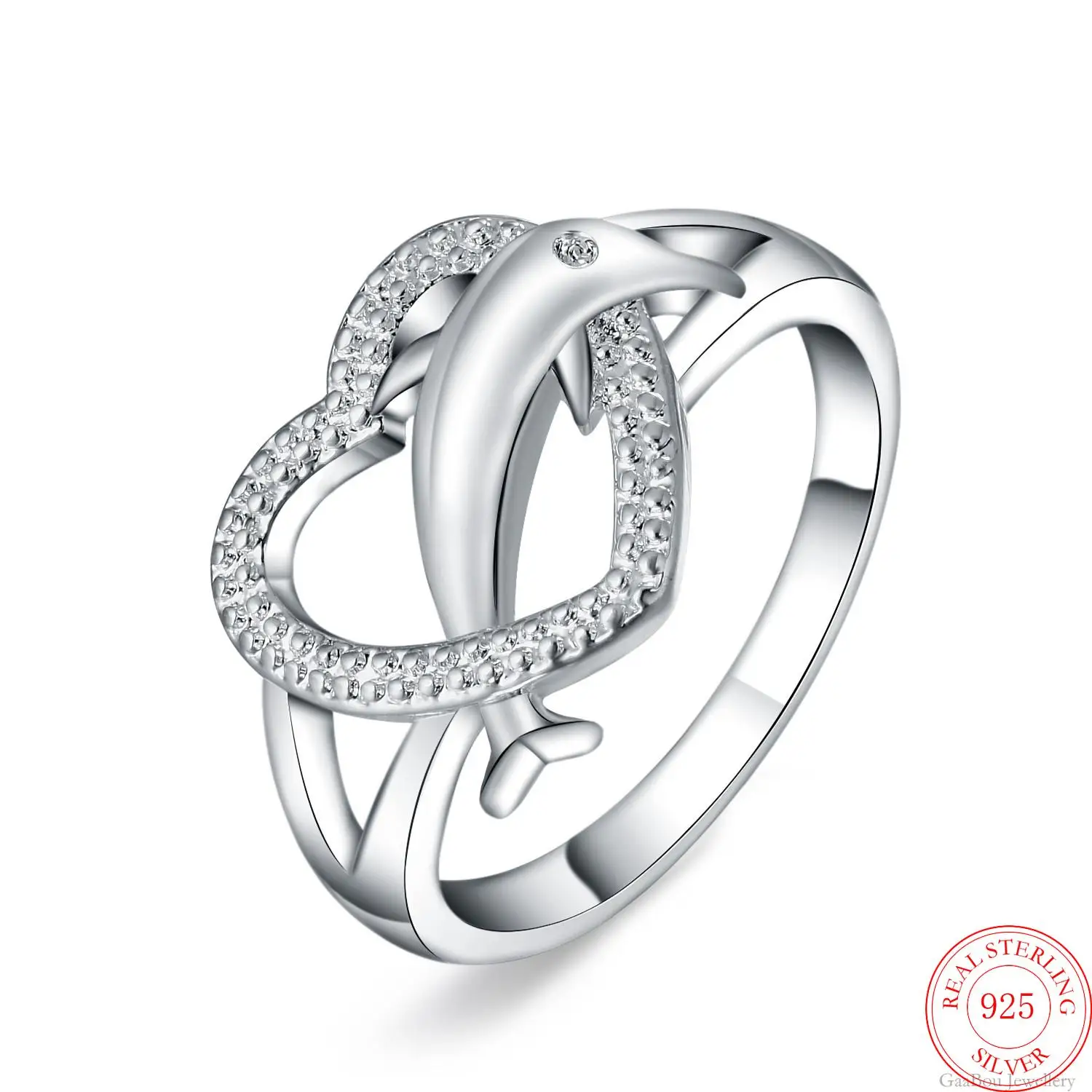 

925 Sterling Silver Zircon Heart Ring Women Luxury Dolphins Rings Personalized Jewelry Woman Accesories