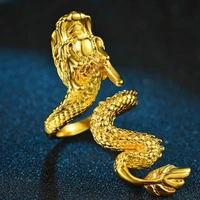domineering gold dragon rings adjustable opening the legendary dragon good luck ring for men women jewelry biker rings gifts