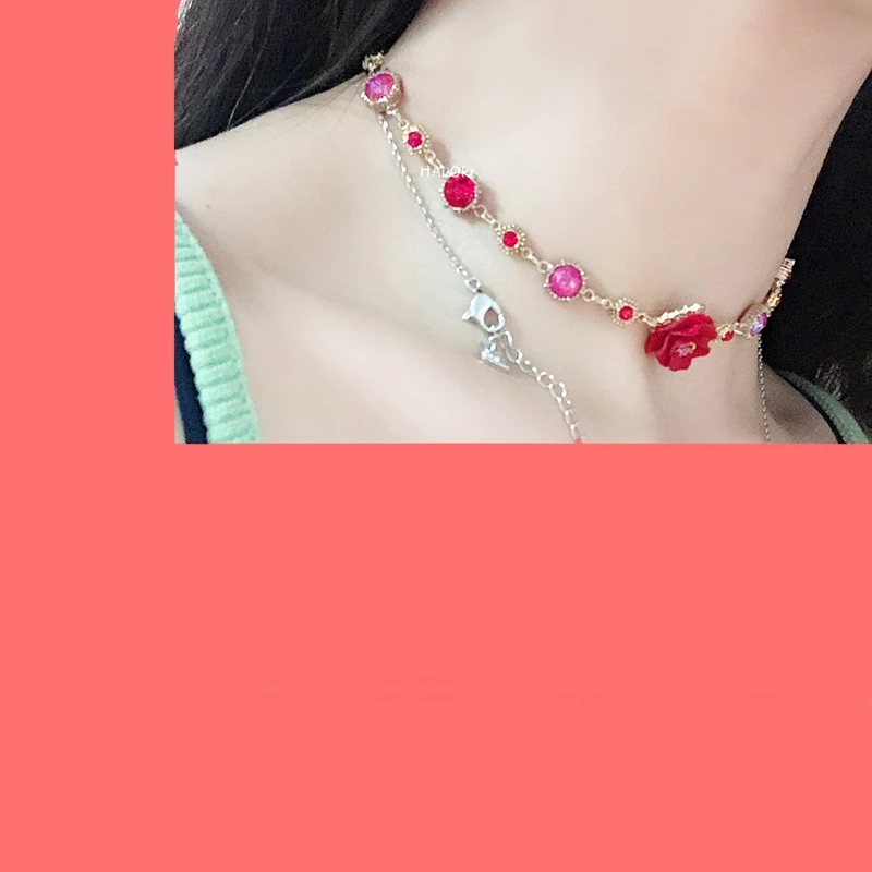 

MENGJIQIAO Korean Elegant Red Rose Flower DropEarrings For Women Girls Fashion Heart Crystal Temperament Party Jewelry Gifts