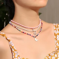 boho colorful seed bead star butterfly charms choker necklace statement short collar clavicle chain necklace for women jewelry