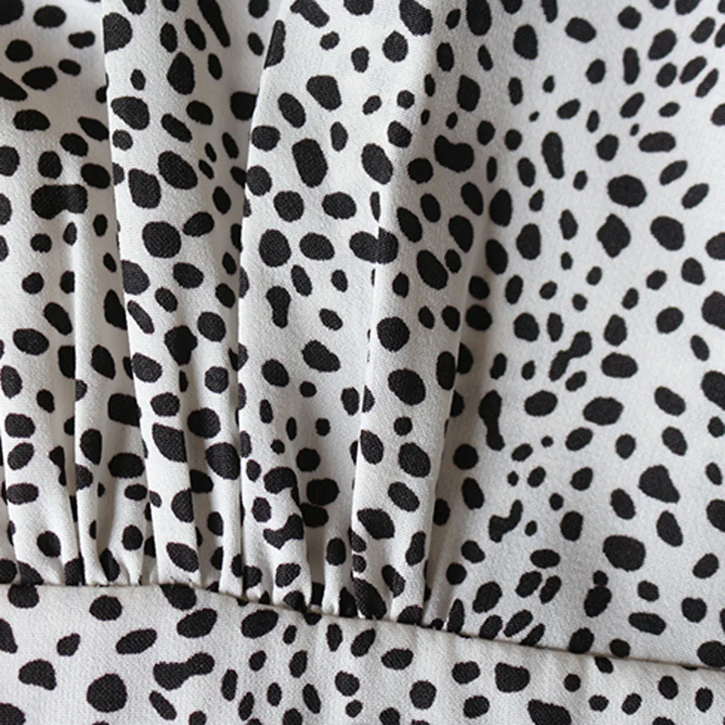 

Long Boho Dress Women Dot Printed Long Sleeve V Neck Casual Irregular Bandage Dress Vintage Party Midi White Dresses Vestidos