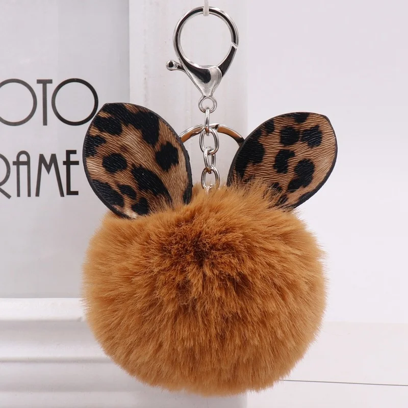 2021 Autumn and Winter Hot Leopard Print Ear Hair Ball Keychain Ladies Bag Pendant Plush Car Ornament for Women Girl