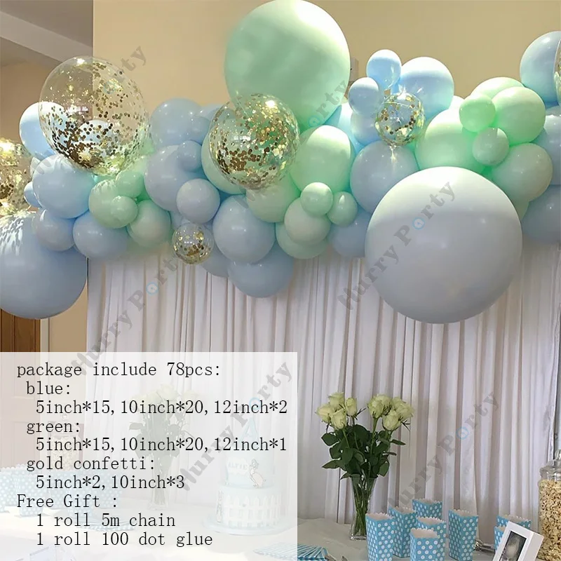 78 шт./компл. Macaron Blue Green воздушные шары гирлянды для Baby Shower мальчик Золотой