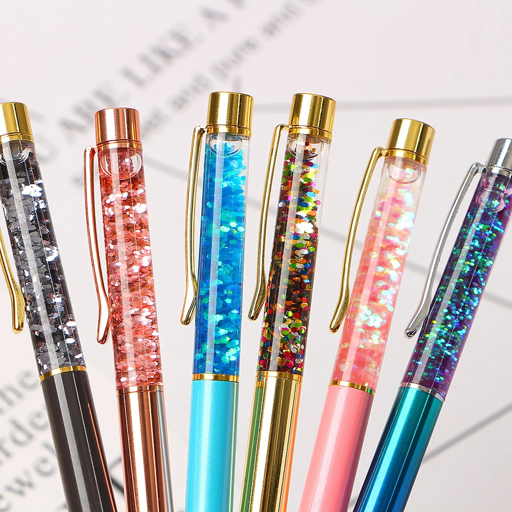 Ball Pen 1.0mm Luxury Ballpoint Flow Oil Crystal Gold Foil Metal Copper Colorful High-grade Powder Quicksand pen |