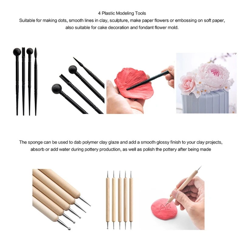 

808B 25Pcs Clay Sculpting Tools Ball Stylus Dotting Ceramic Pottery Carving with Storage Bag for Engraving Embossing Shaping