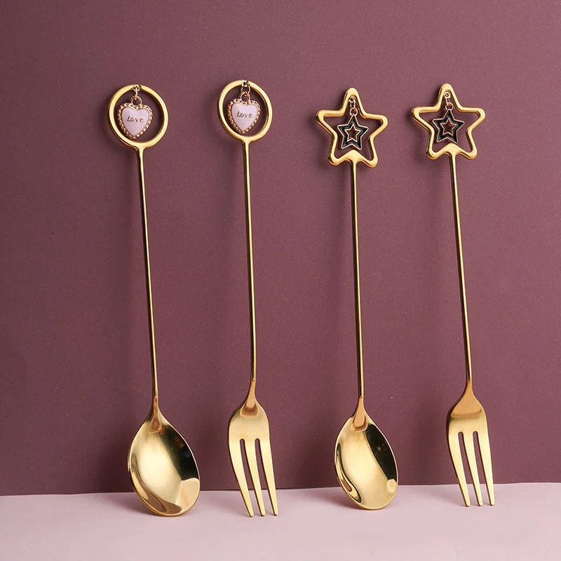 

Stainless Steel Coffee Stirring Spoon Ceramic Long Handle Brilliant Ice Cream Teaspoon Gold-plated Dessert Spoon Tableware