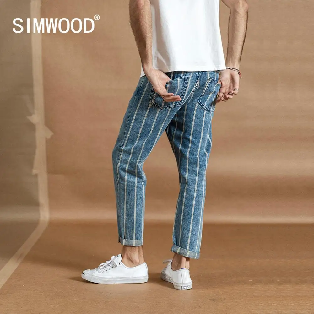 SIMWOOD 2021 Весенние Новые мужские джинсы длиной до щиколотки модные хип хоп штаны в