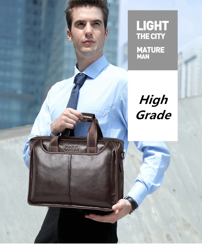 

MARK SAXTON Guarantee Natural Genuine Leather Men Briefcase