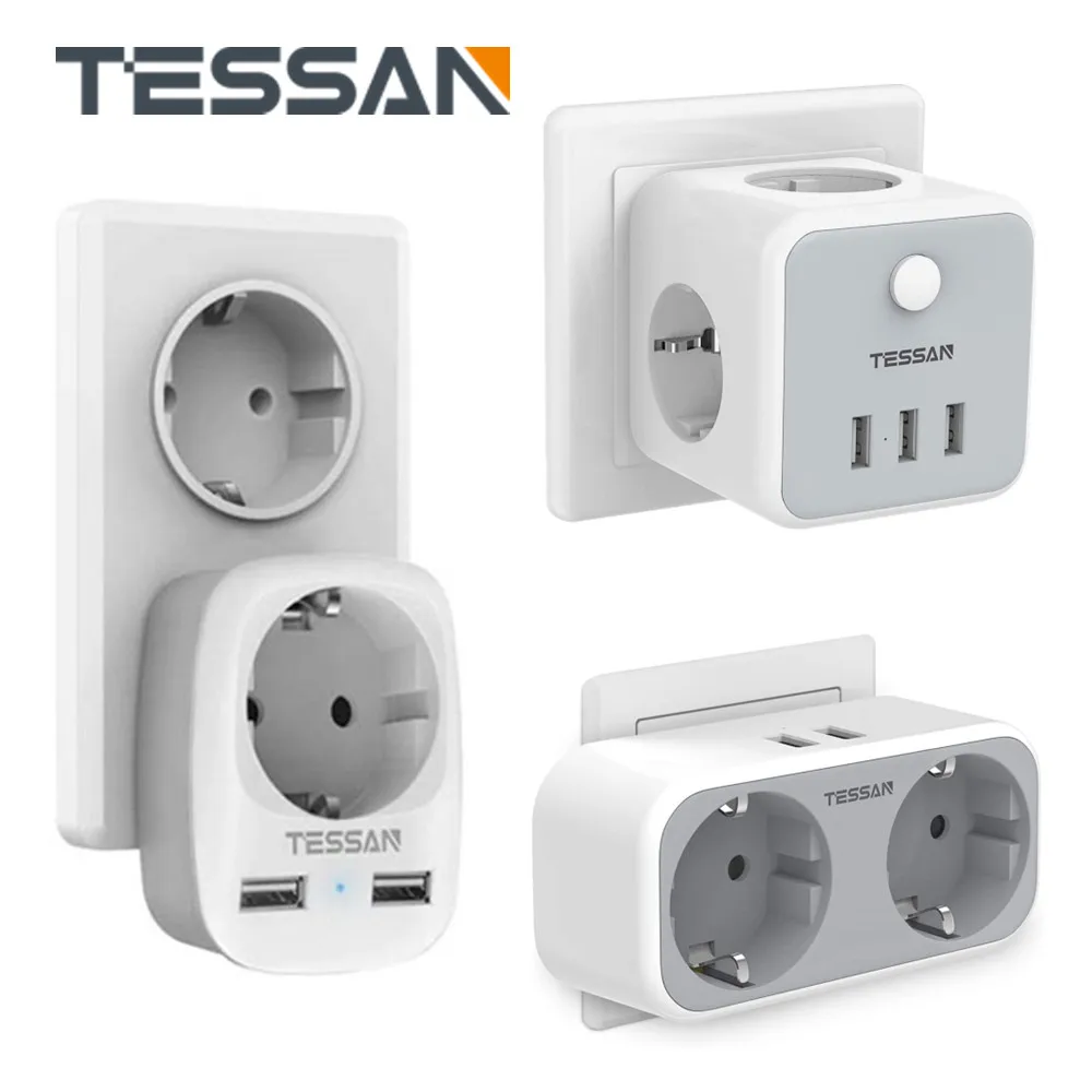 

TESSAN EU Plug Power Strip Cube with 3 AC Outlets 3 USB Charging Ports Wall Multiple Socket Cube with Switch Overload Protection