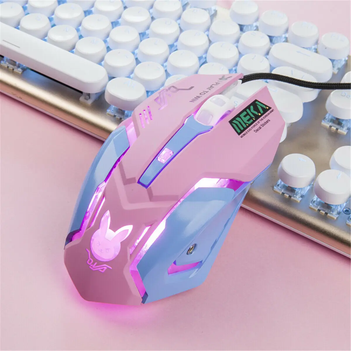 

Pink Blue LED Lights USB Wired Gaming Mouse PC Laptop 2400DPI Optical Game Mice