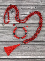 yuokiaa japamala natural stone red turquoise necklace bracelet set handmade knotted boho 108 bead meditation mala yoga jewelry