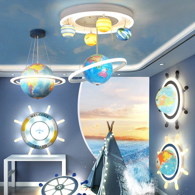

Современный светодиодный потолочный светильник в виде планеты, лампа с кольцом и дистанционным управлением для детской комнаты, освесвети...