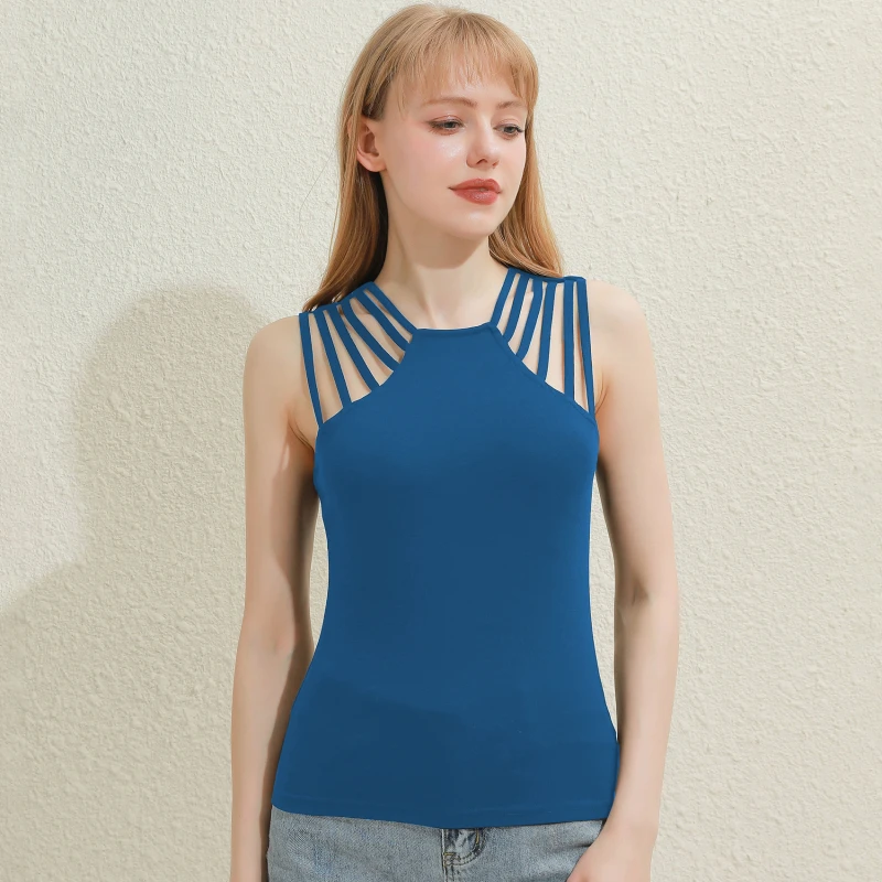 

2022 модная женская блузка без рукавов с вырезами, однотонная майка, повседневный облегающий Топ, спортивный женский топ для фитнеса