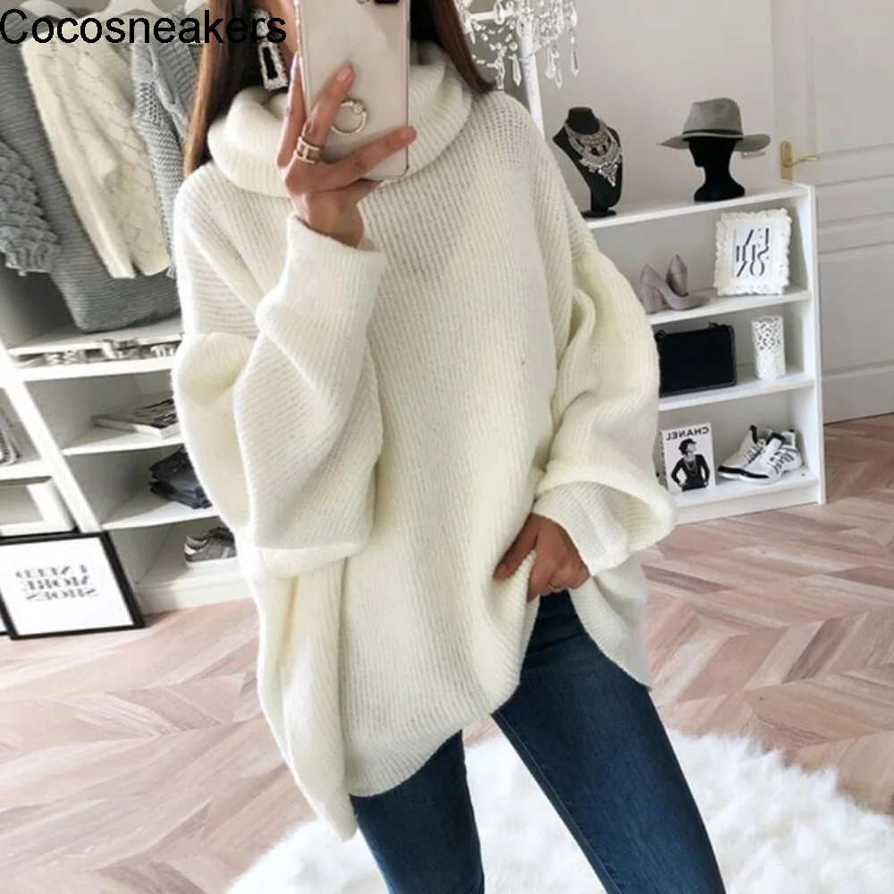 

Женский Однотонный свитер оверсайз, теплый свитер с длинным рукавом, джемпер