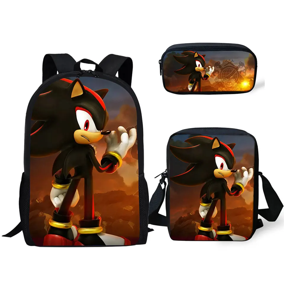 Модный комплект из 3 предметов рюкзак Sonic The с рисунком ежа школьные сумки для