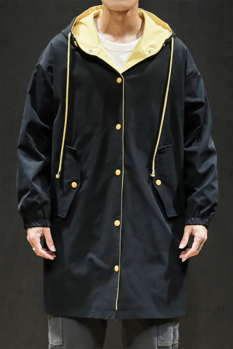 

Spring Color Matching Mid-length Tooling Trench Long Coat Men Men's Plus Fat XL Tide Brand Loose Japanese Couple Student Jacket