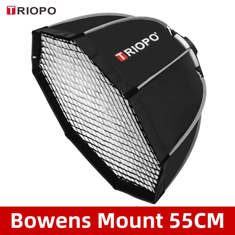 Triopo K55 55 см фото Portabe Bowens Mount софтбокс в виде ВОСЬМИУГОЛЬНОГО зонта+ сотовая Сетка открытая Мягкая коробка для студийного стробоскопа
