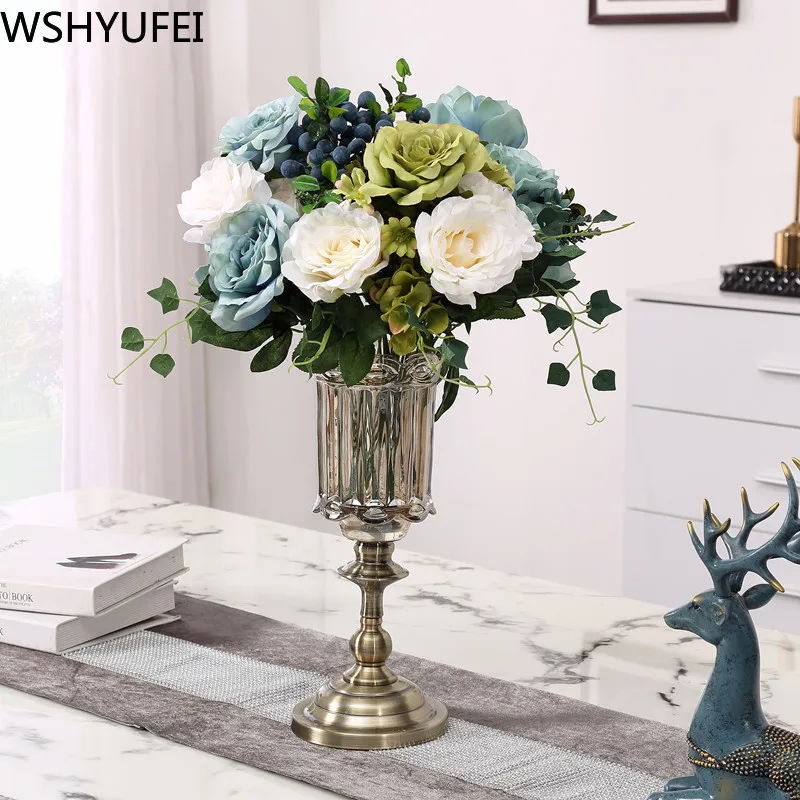 

New style Fashion glass vase Living room flower arrangement Office desktop high-grade decoration Studio decoration WSHYUFEI