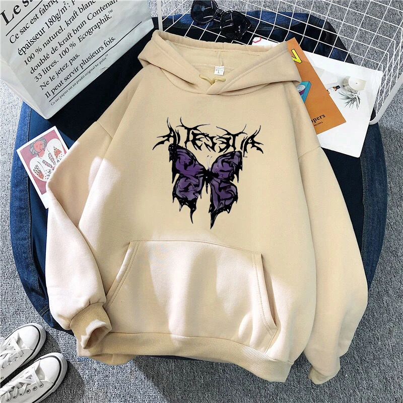 Winter Casual Oversized hoodie Harajuku goth aesthetics Butterfly print Kawaii Streetwear Zipper Y2K Women sweetshirts Loose Top