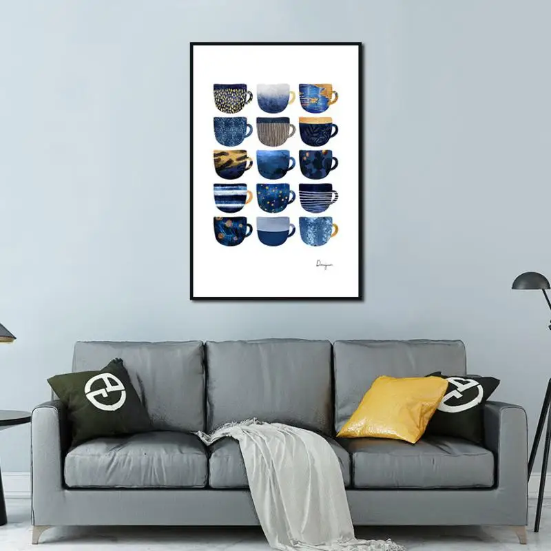 

Cup Poster Canvas Painting Blue Cup Nordic Still Life Home Decoration for Living Room Dining Kitchen Hd Print