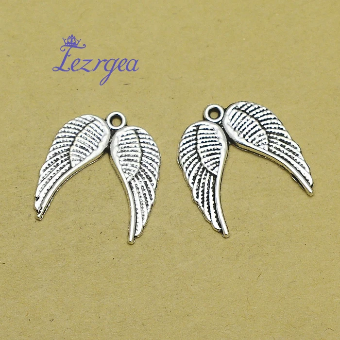 

30pcs/lot--19x21mm Antique Silver Plated Wings Charms Fairy Feather Pendants DIY Necklace Keychain Supplies Jewelry Accessories