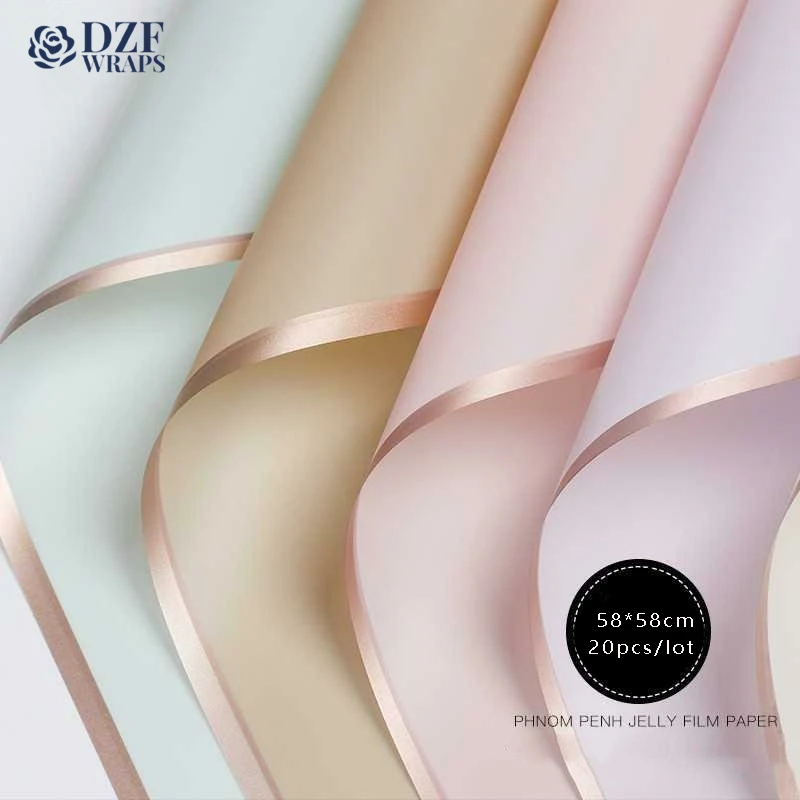 

20 Sheets Gold Edge Jelly Film Soft Matt Flower Wrapping Paper Set Waterproof Materials for Flower Shop Gift Packaging Paper