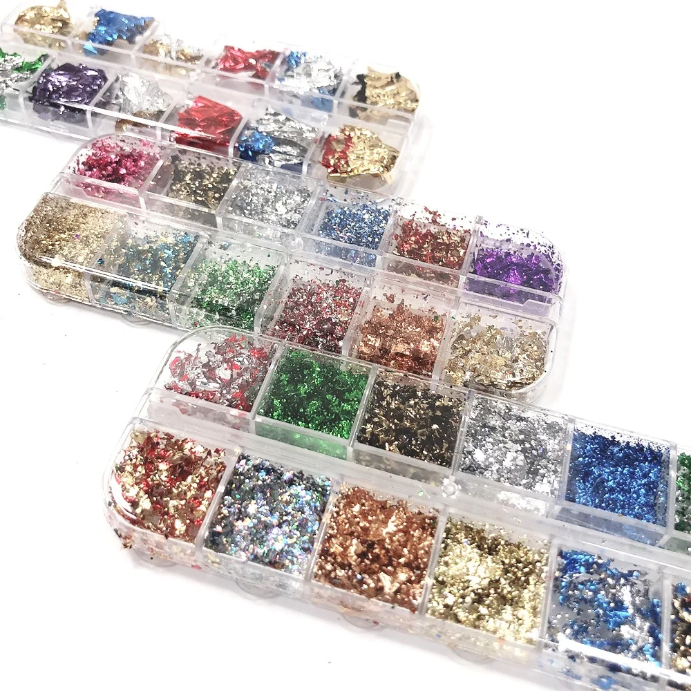 

12sells Gold Silver Red Colorful Nail Art Foil Paper Irregular Aluminum Nail Sticker Manicure Glitter Gel Polish Nail Decoration