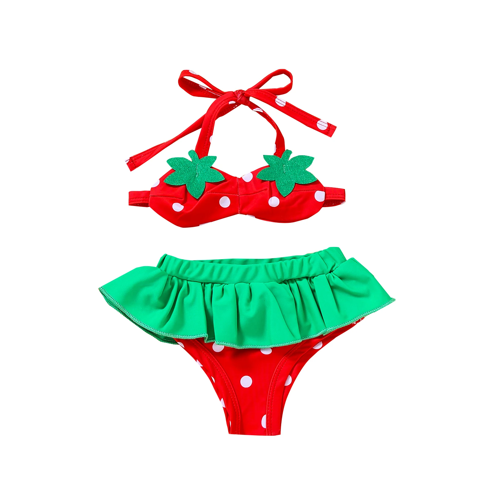 

OPPERIAYA Kids Baby Girls Split Swimsuit Summer Cute Strawberry Pineapple Shape Hanging Neck Suspender Tops Flouncing Shorts Set