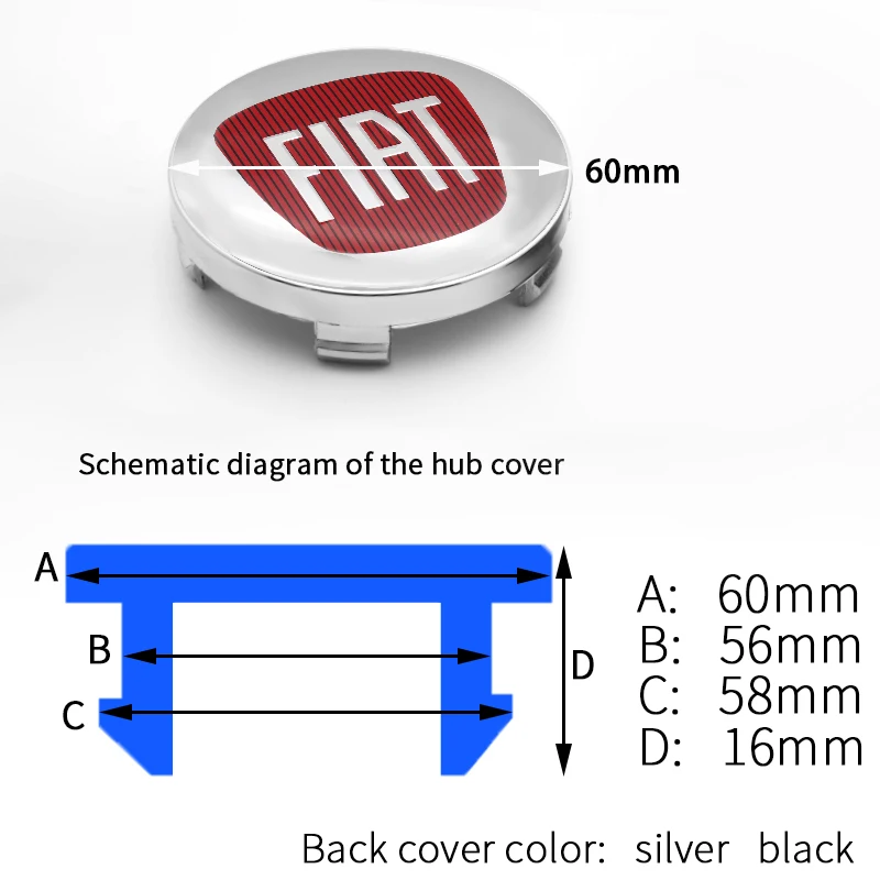 

4pcs 60mm auto parts fashion hub bottom cover wheel center sticker for Fiat- 500 500L 500X 124 Bravo Freemont Panda Punto