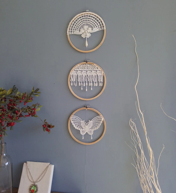 

Hand-walled wall decoration Chinese wind round bamboo circle lace pendant ornament creative gifts