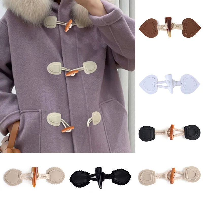 PU Leather Horn Buttons Duffle Coat Accessories Classcial Clasp Wooden Toggle Fastenings Cardigan Decor DIY | Дом и сад