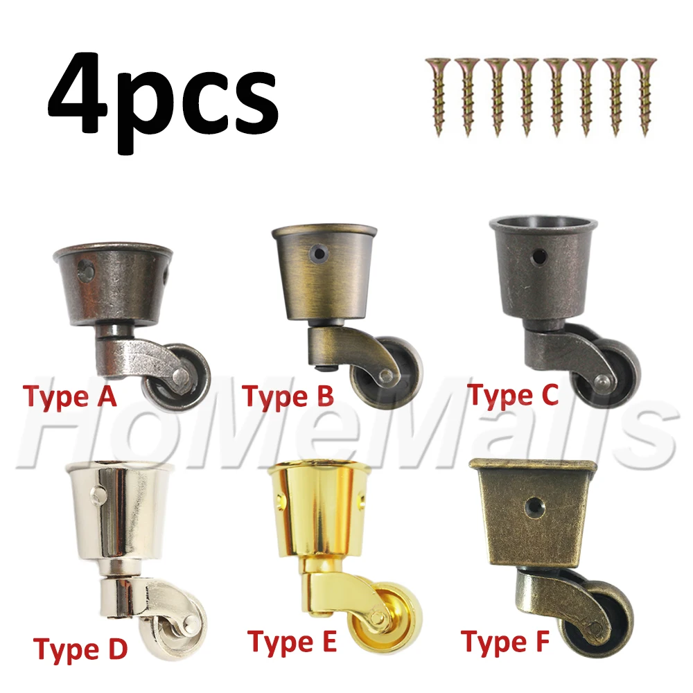 

4pcs Swivel Caster Wheels Metal Casters 360 Degree No Noise Furniture Casters For Table Cabinet Zinc Alloy Furniture Hardware