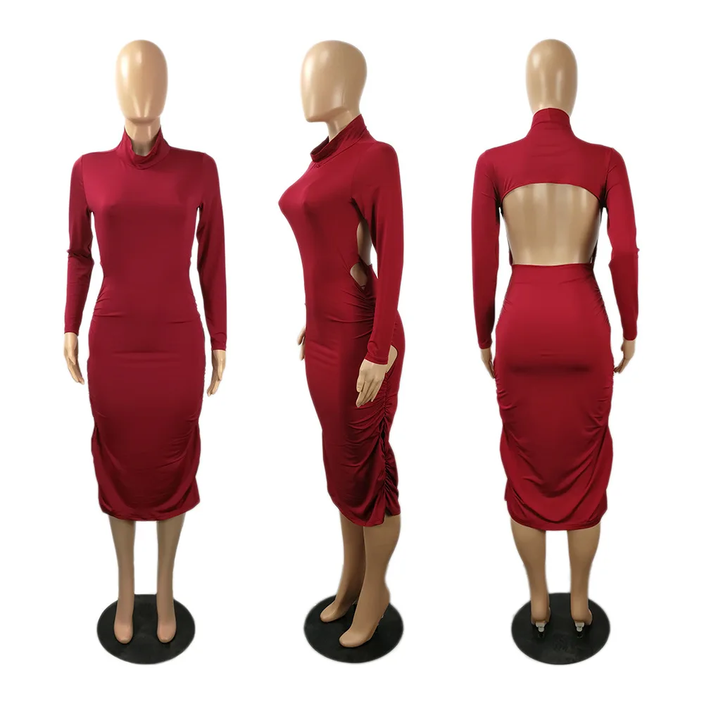 

Sexy Halter Back Multi-hole Bandage Long-sleeved O-neck Dress S-3XL 2021 Women Fashion Fashion Streetwear Sexy Dress Robe