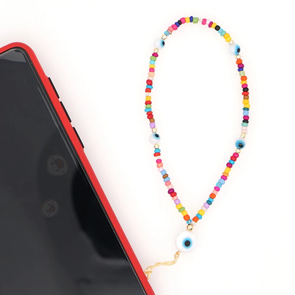 

Go2Boho Colorful Beaded Chain For Mobile Phone Holder String Phone Wrist Strap Lanyard 2021 New Fashion Evil Eye Lucky Chains