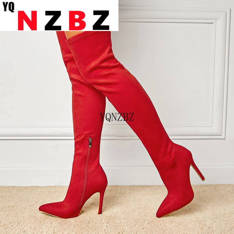 

YQNZBZ Pointed Toe Super Stiletto Heels Women Thigh High Boot Elegant Stretch Over the knee Boots Autumn Winter Long Booties