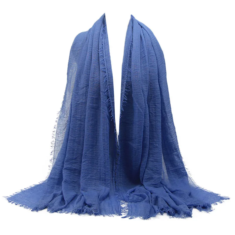 Dark Blue Wholesale Price 70*180cm Women Muslim Crinkle Hijab Scarf Femme Musulman Soft Cotton Headscarf islamic hijab Shawls and Wraps - Цвет: Dark Blue