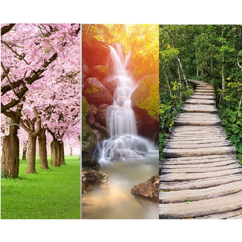 Виниловые Съемные Настенные обои с изображением цветущего вишни водопада